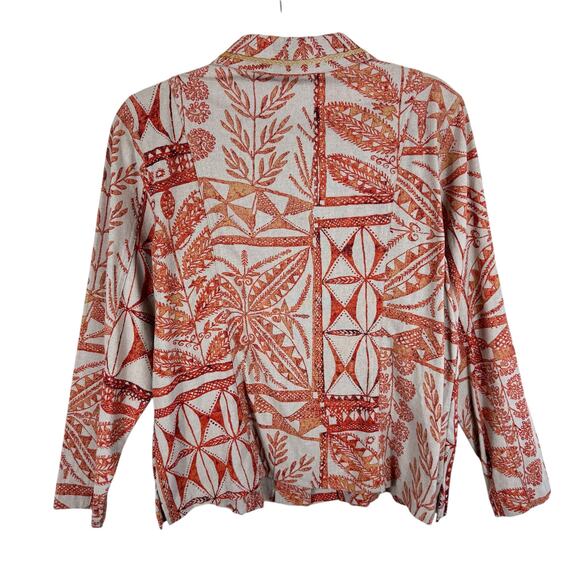 Coldwater Creek Orange Cream Woven Linen Rayon Long Sleeve Collared Top Size PL - Picture 2 of 5